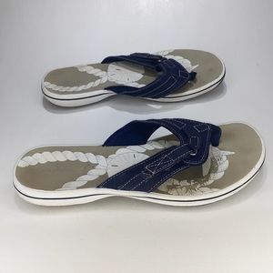 Clark Navy Leather Flip Flops Cushion Soles Sz11